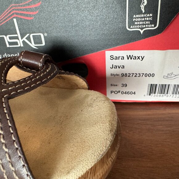 Dansko Java Brown Leather Sara Faux Wood Heel Hook & Loop Closure Size 39/8.5 Sa - Picture 6 of 7